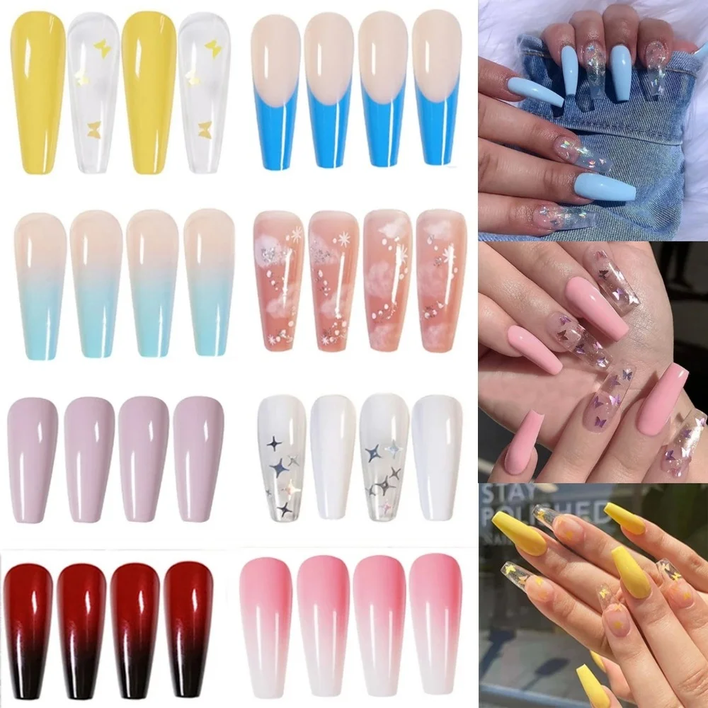 

24Pcs Professional Fake Nails Long Ballerina Half French Acrylic Nail Tips Press on Nails Full Cover Manicure Beauty Tools