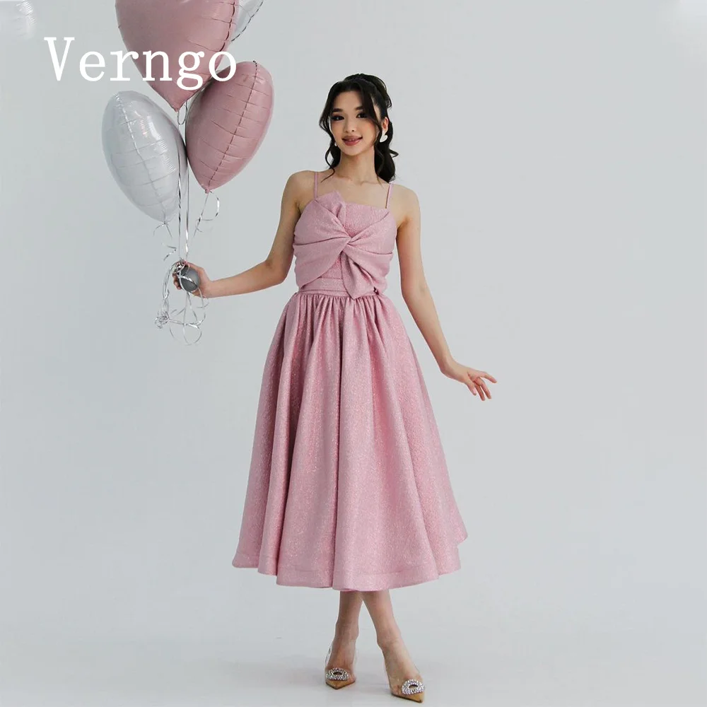 

Verngo Pink Sequined A Line Prom Gowns Spaghetti Straps Ankle Length Birthday Party Dress For Women Elegant Shiny Formal Dress