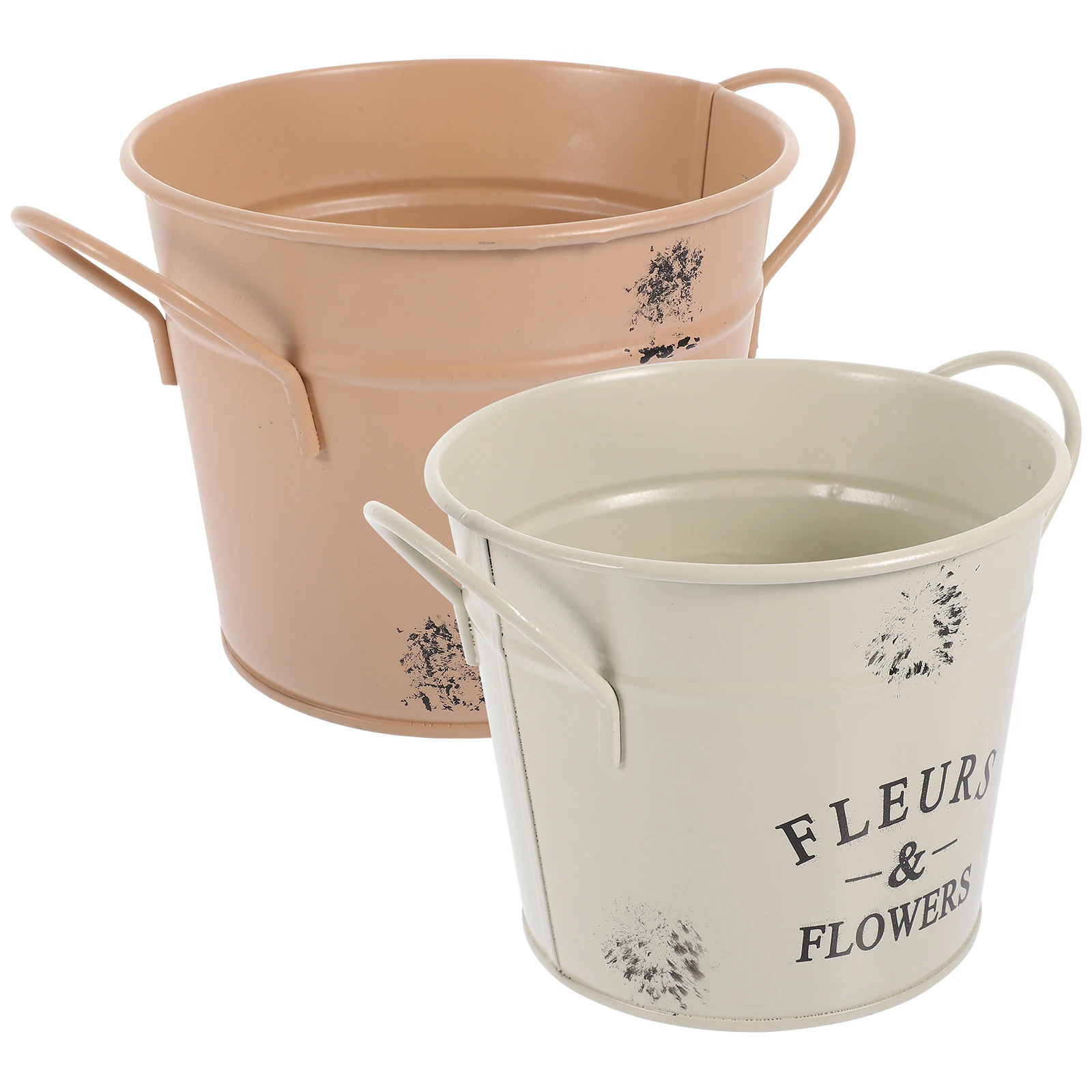 

2 Pcs Vintage Round Flower Pots Retro Iron Planters Mini Bucket Containers for Succulents Plants Decor Retro Style