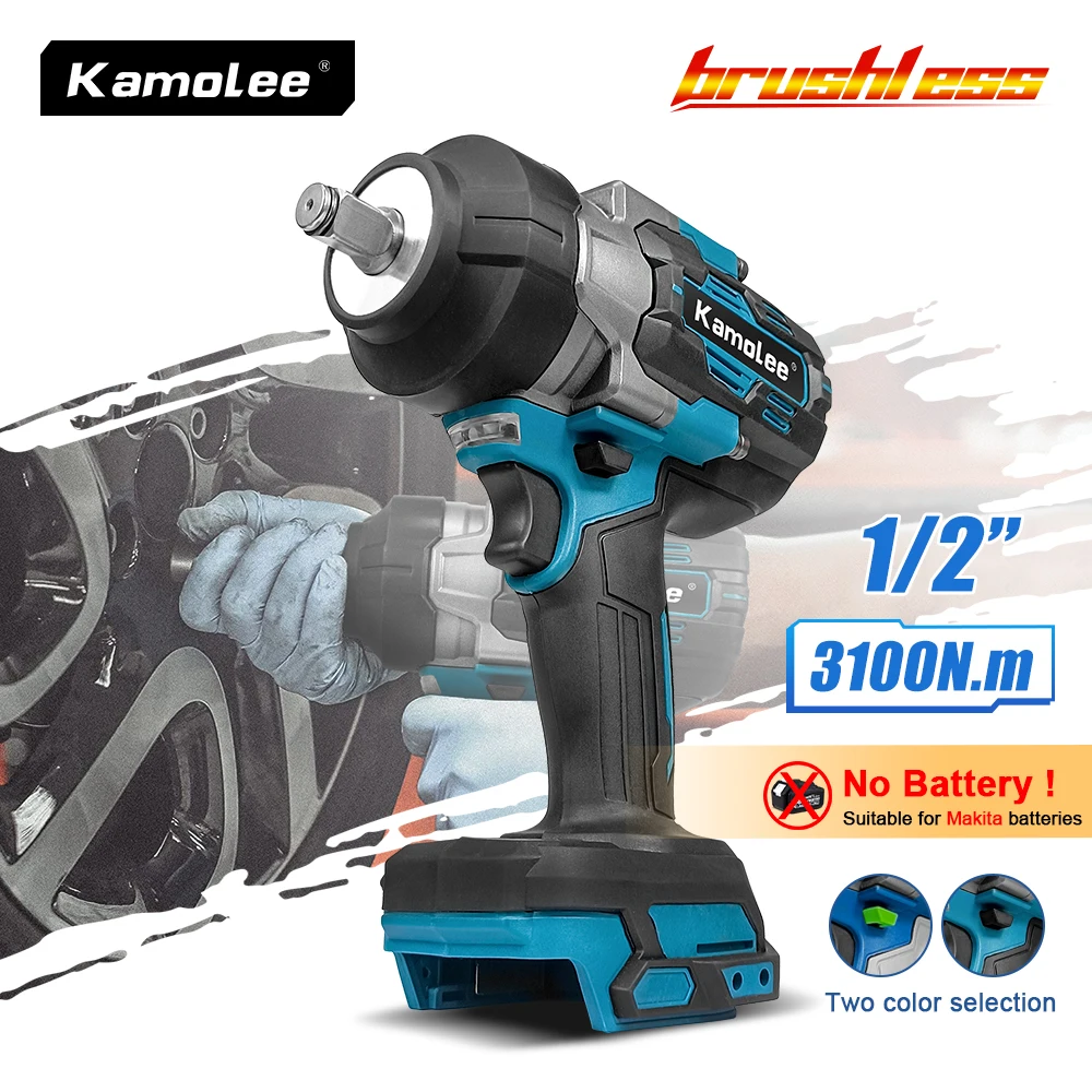 Kamolee 3100NM Brushless Electric Wrench 1/2 inch Cordless Impact Wrench Handheld Power Tool For Makita 18v Battery