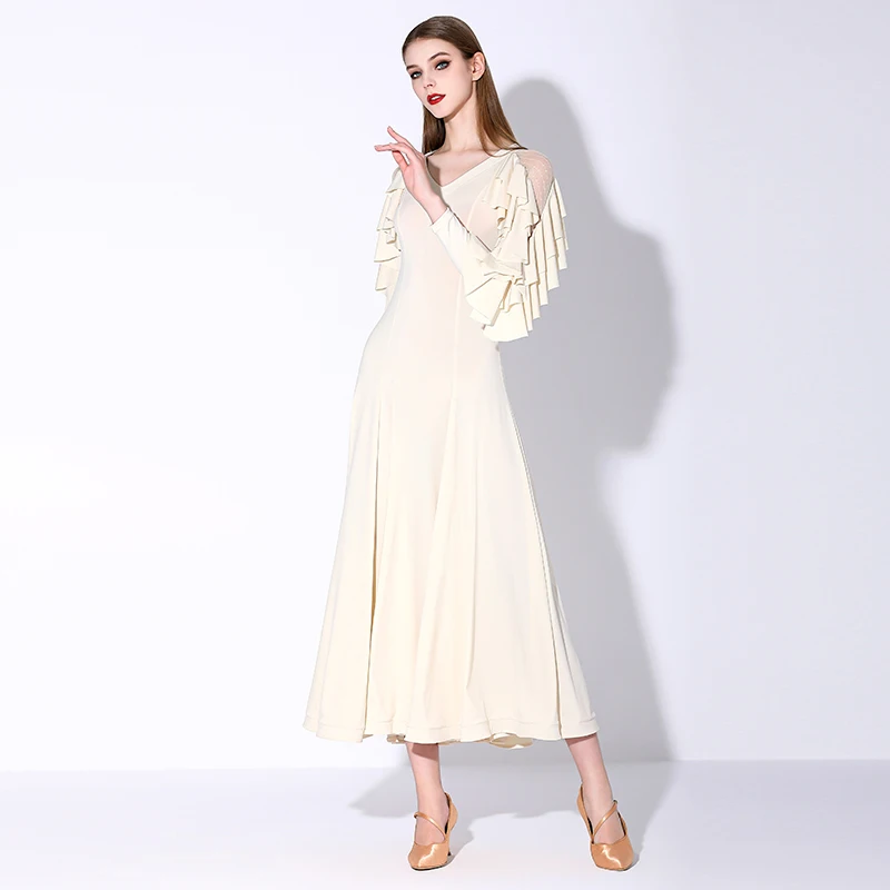 Vestido elegante de seda de hielo de lujo para mujer, vestido elegante de gasa morado claro para danza moderna, vals, Foxtrot, Tango, práctica de baile de salón