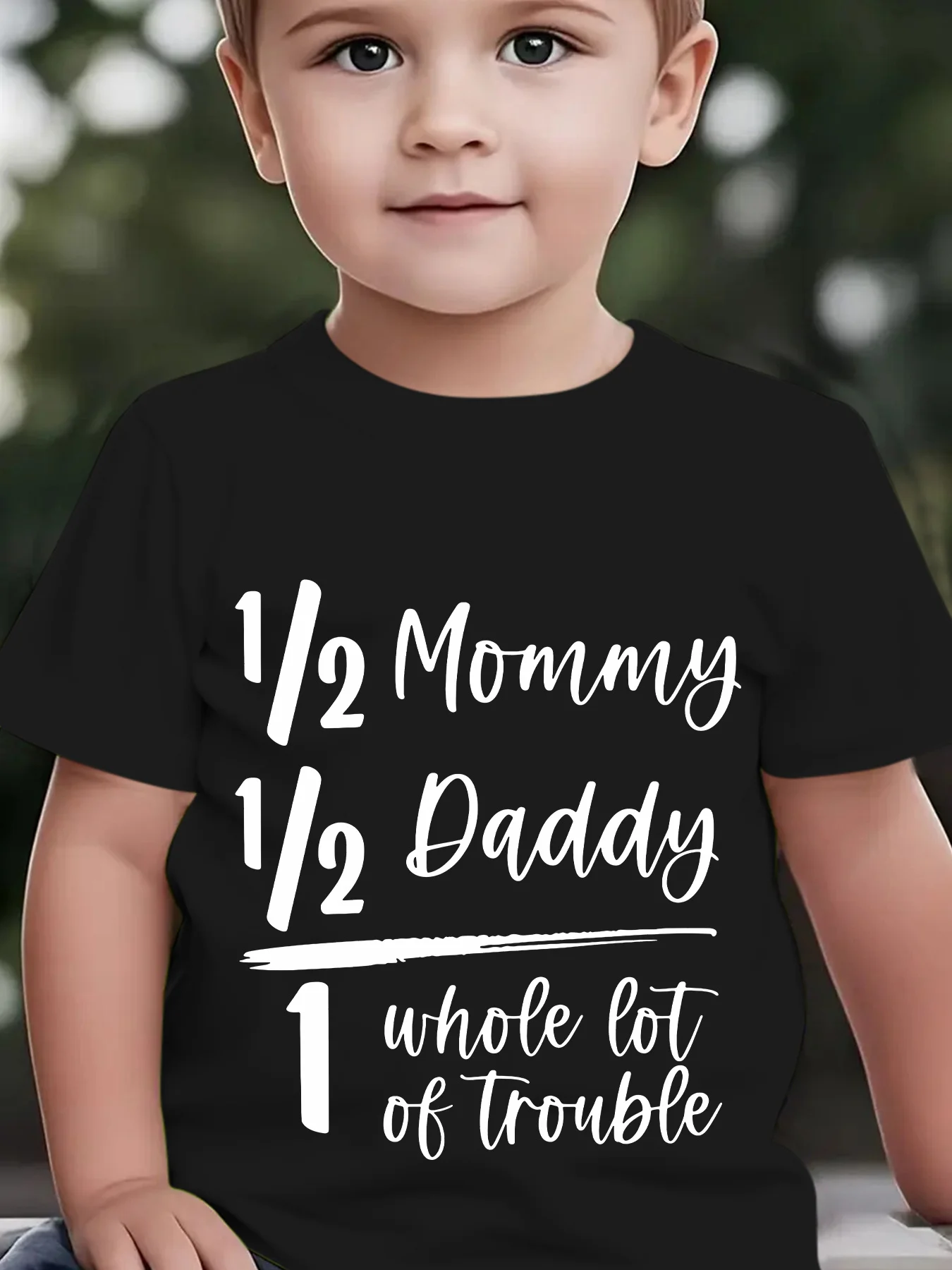 Half Mommy Half Daddy Trouble Quote Print Family Matching Cotton Tees Short Sleeve Tops For Mom Dad Boys Girls Daily Wear