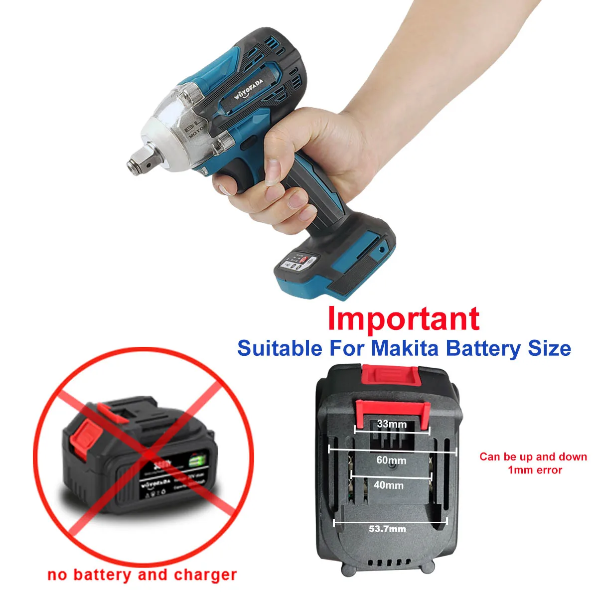 WOYOFADA 1/2 Inch Brushless Electric Impact Wrench Cordless Electric Wrench For Makita 18V Battery Screwdriver Power Tools