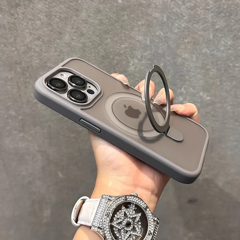 Matte Luxury Ring Holder Glass Lens Case For iPhone 15 14 13 12 11 Pro Max Plus For Magsafe Wireless Magnetic  Hard Bumper Cover