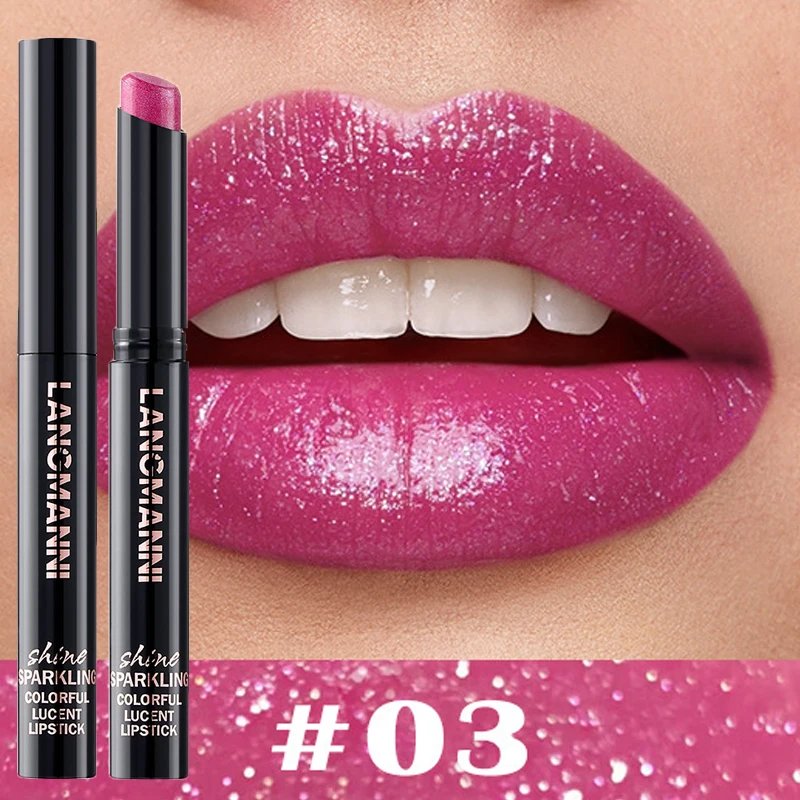 10 Color Glitter Pearlescent Lipstick Waterproof Lasting Diamond Lipstick Shiny Lip Gloss Non-stick Cup Red Sexy Lip Tint Makeup