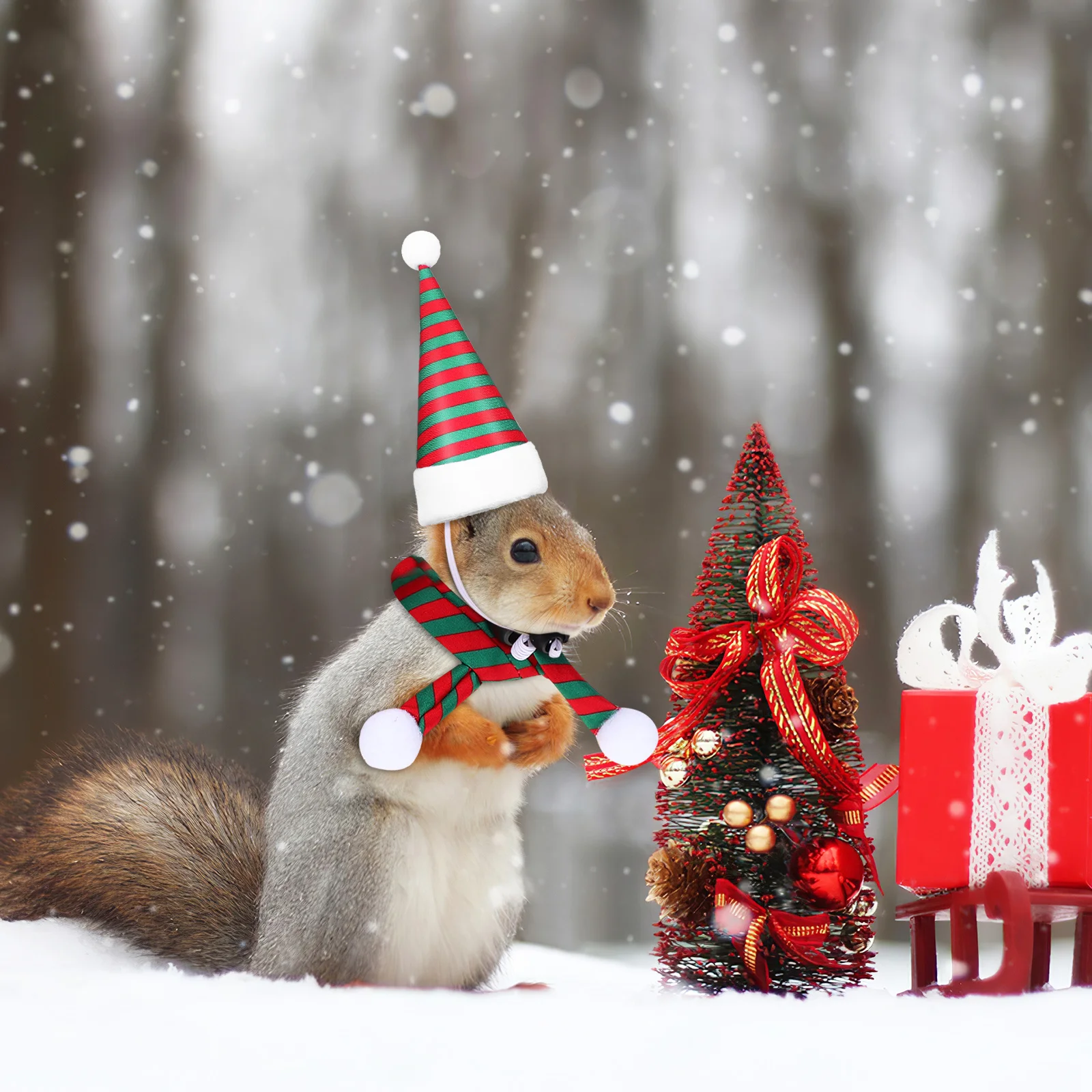 

2Sets Pet Hat Scarf Christmas Costume Small Pets Winter Warm Dog Scarf Cat Hamster Accessories Rabbit Christmas Hat