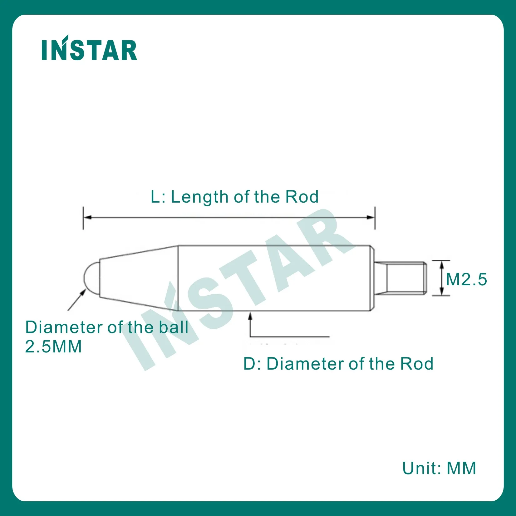 INSTAR Dial Indicator Extension Rod Tungsten Probe Ball Point 0-10mm Industrial Quality Dial Gage Long Rod M2.5mm L50 60 Ruby