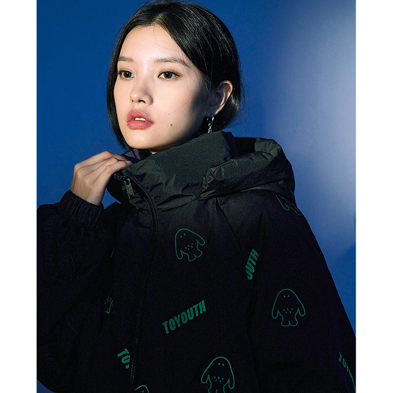 Toyouth Women Thick Down Jacket 2022 Winter Stand Collar Duck Down Warm Windproof Long Coat Reflective Print Novel Chic Outwear