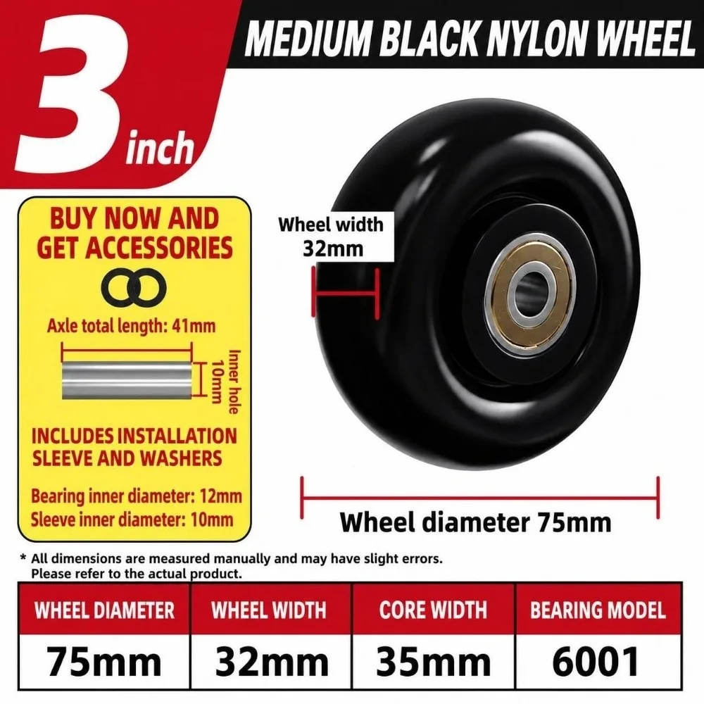 Durable 1.5-5 Inch Caster Wheel High Load Capacity Nylon Trolley Wheel Wear Resistance Roller Wheel Industrial Move