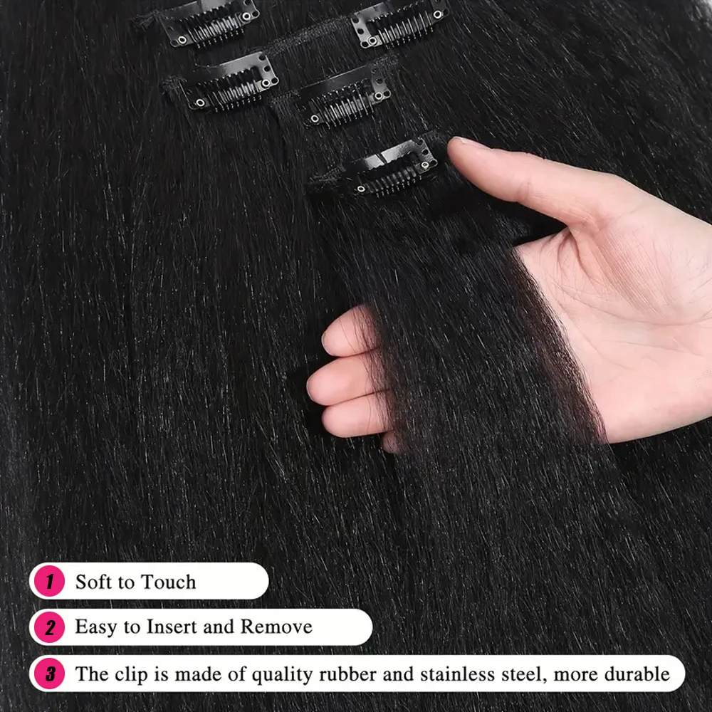 Extensions de cheveux humains crépus lisses, couleur naturelle, cheveux 100% naturels brésiliens Remy, 120 g/ensemble, tête complète, pour femmes