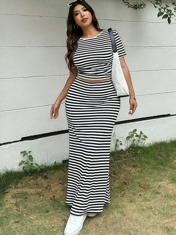 

XL-4XL Plus Size Women's Clothing 2 Piece Sets New Arrival Matching Two Pieces Sets Print Top And Skirt Suits Outfits Clothing