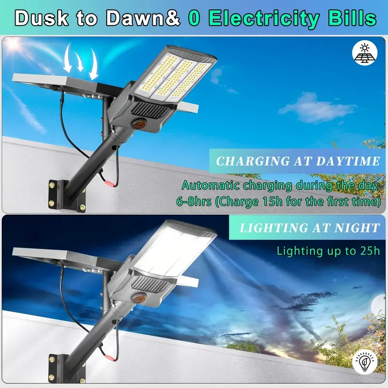 8000 W Solar-Straßenlaternen 480000 LM Commercial Parking Lot Light Dusk to Dawn 6500K Solar-Sicherheitsflutlichter für den Straßengarten