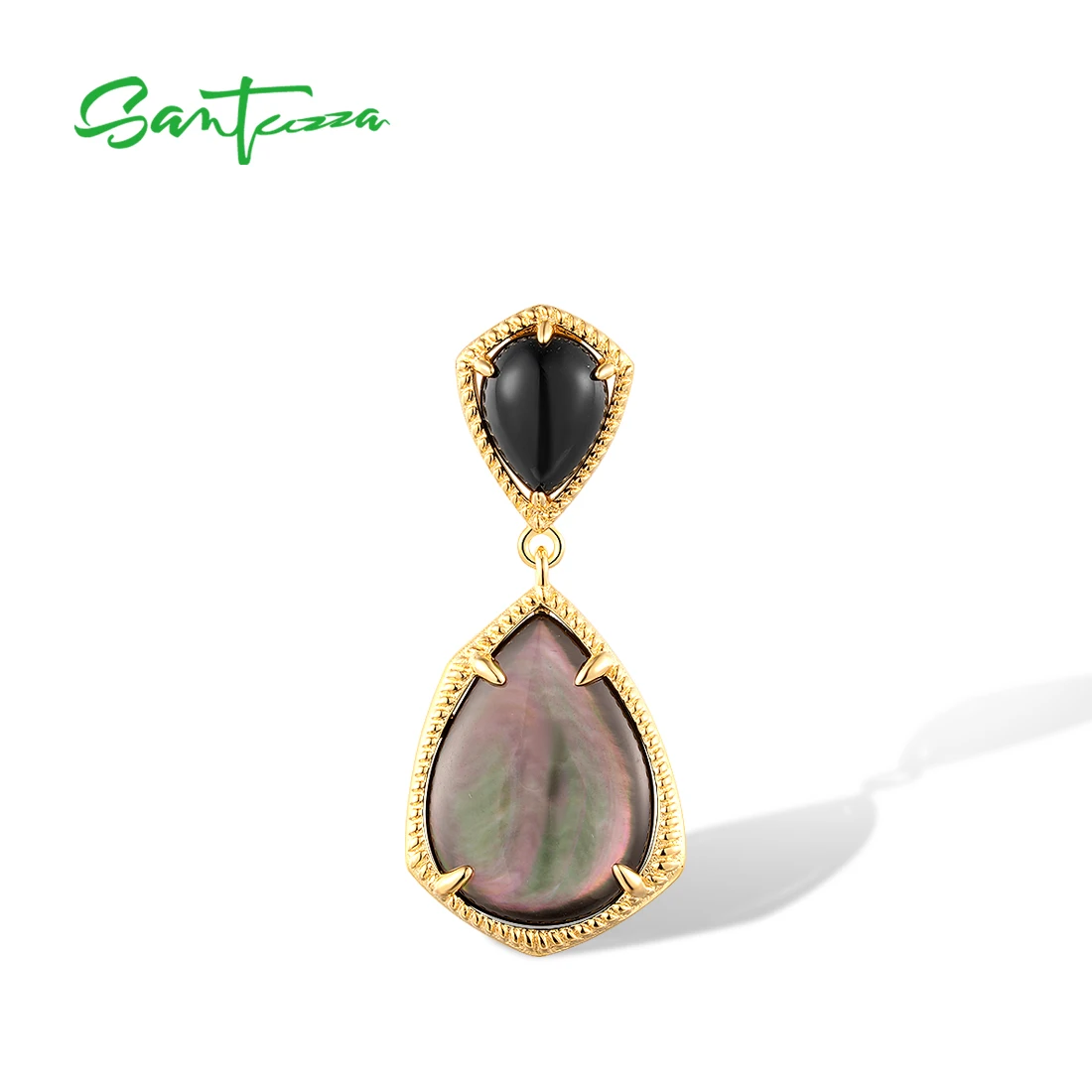 SANTUZZA Pure 925 Sterling Silver Pendant For Women Sparkling Black Agate&Shell Trendy Daily Wear Gifts Fine Jewelry