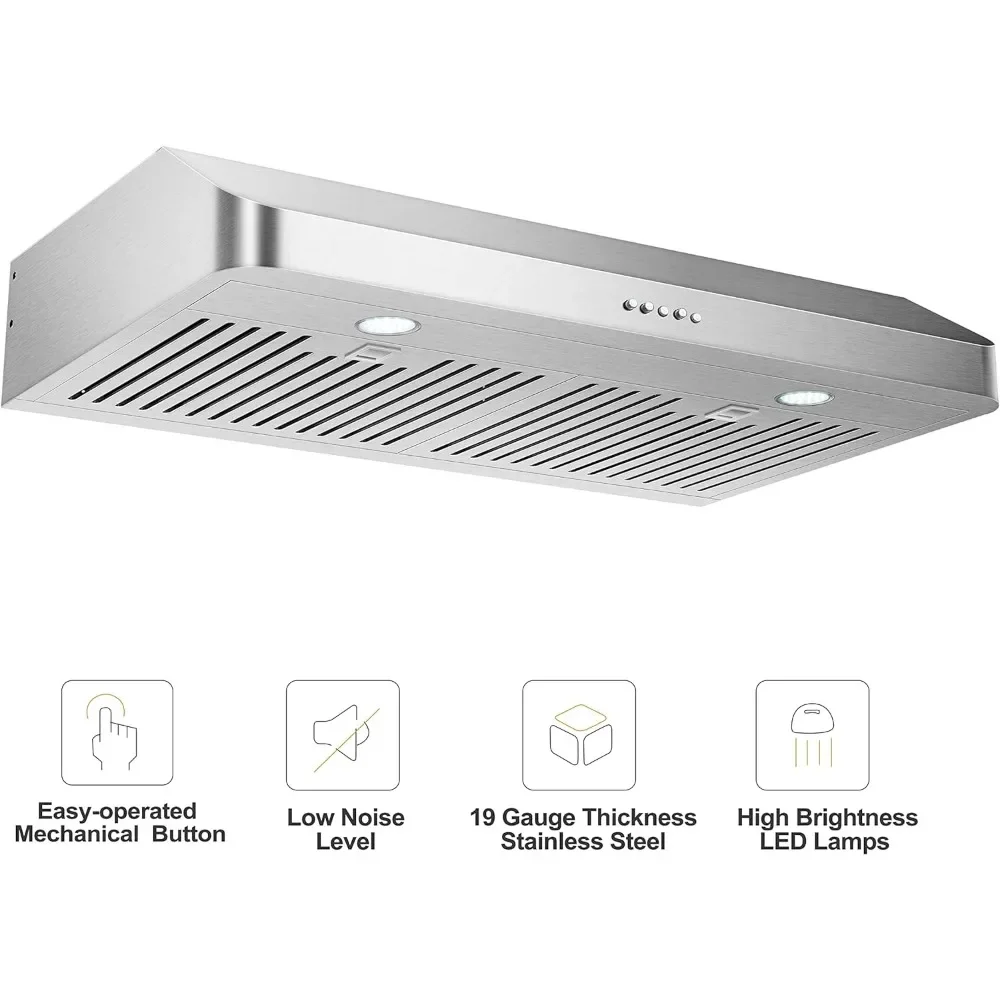 Built-in Sob Armário Cozinha Vent Hood, Aço Inoxidável Filtros W/Aço Inoxidável, 30"