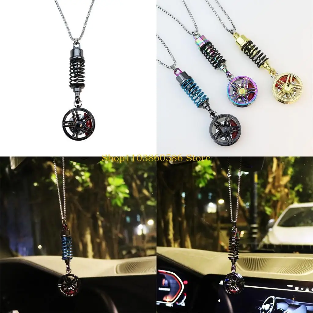 

242A Automotive Interior Hanging Charm Rearview Mirror Pendant Vehicle Decoration Wheel with Shock Absorbers Ornament for Car