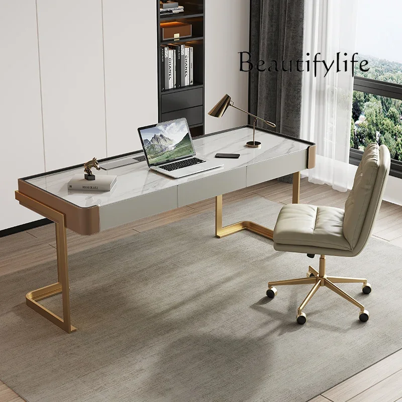 Nordic medieval saddle leather rock slab desk modern simple desk  escritorios de habitación   طاولة قيمينق  컴퓨터책상    escritorio