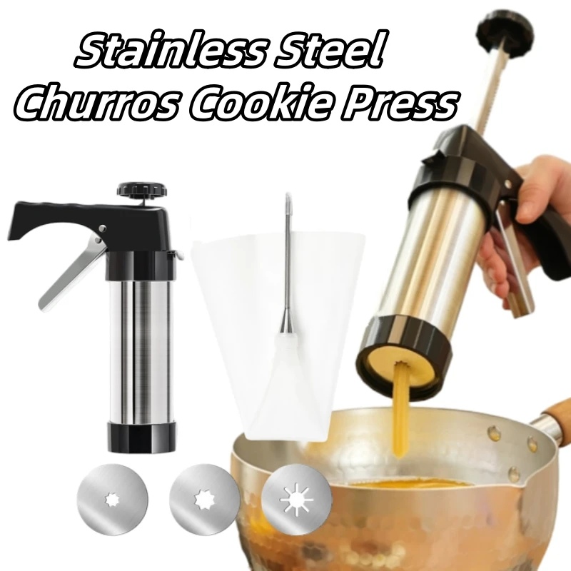 

Stainless Steel Churro Cookie Press Food-Grade Dough Extruder Multifunctional Baking Tool Spanish Treats Kitchen Accessories