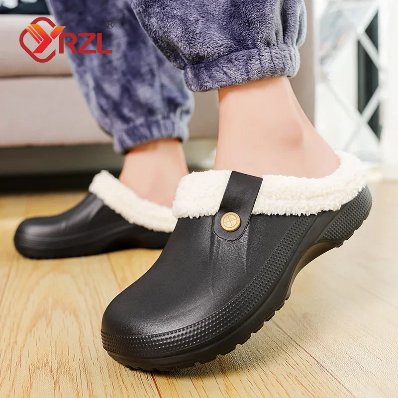 YRZL Men Women Slippers Waterproof EVA Warm Furry Wrapped Slippers Indoor Home Cotton Shoes Fur Slides Plush Winter Slippers