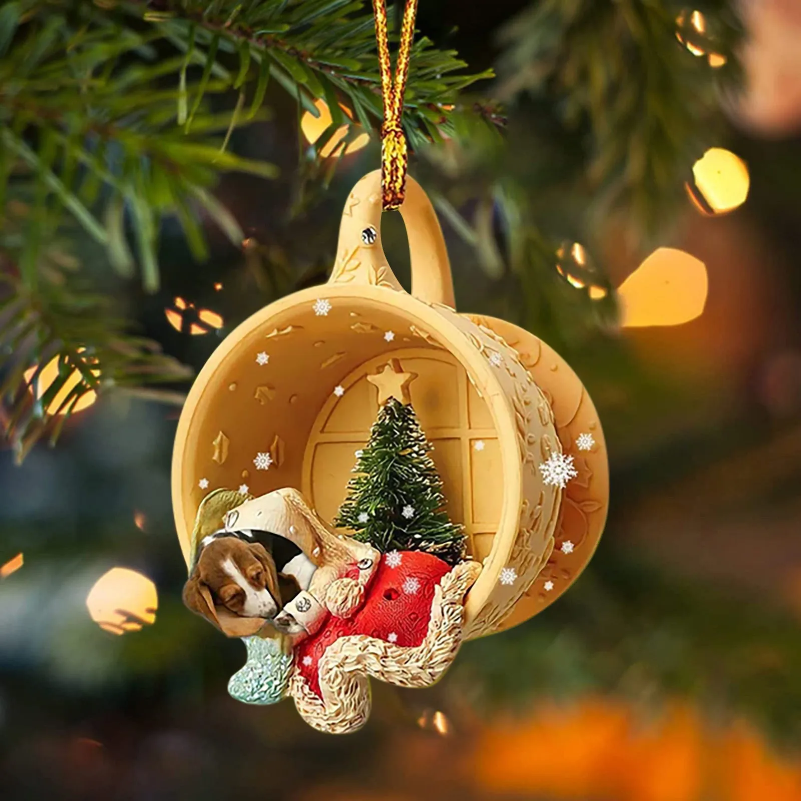 Creative Tree Christmas Decorations Cute Sleeping Dog In A Christmas Scene-sleeping In Cup Hanging Pendants New Year Navidad