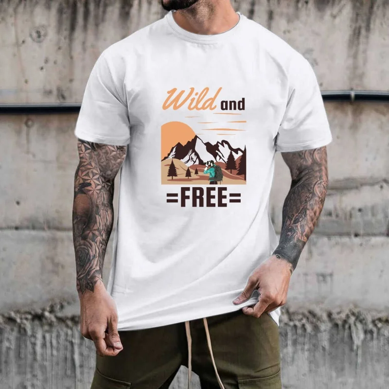 Outdoor Style 'Wild and Free' Mountain Climbing Photography Pattern Heat - Transfer White Ink Iron - on Decal for T - shirts,