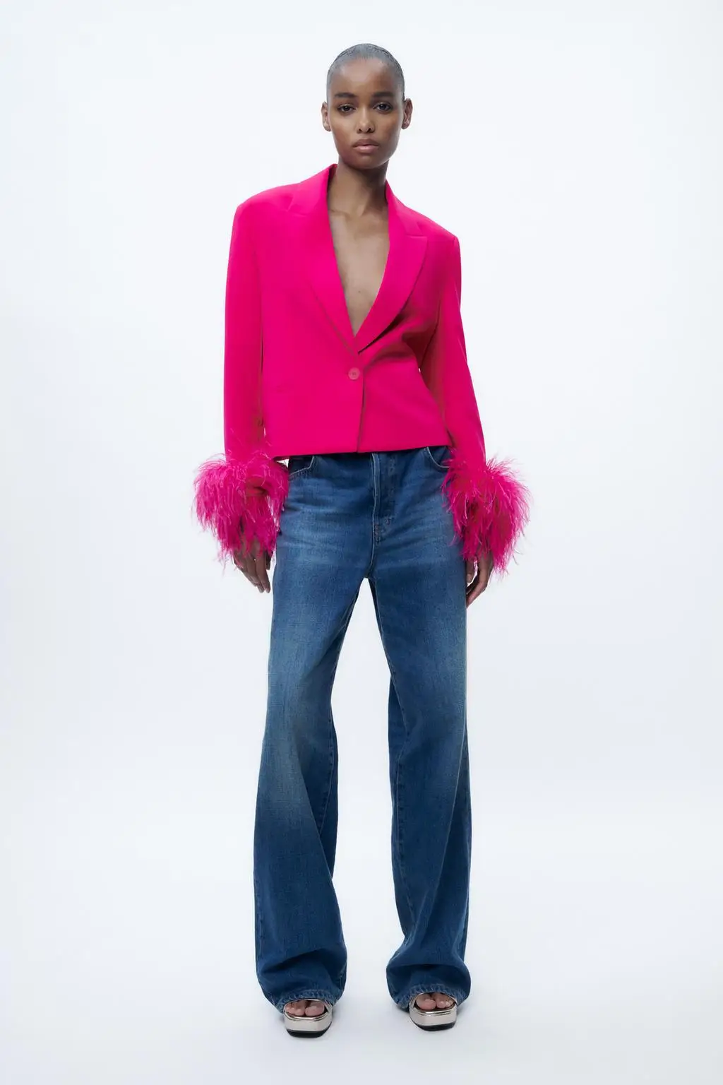 

Fall 2023 Women's Versatile ort Suit Jaet with Feather Decorations All-Match Commute Sle Long Sve Loose Fit Button C...