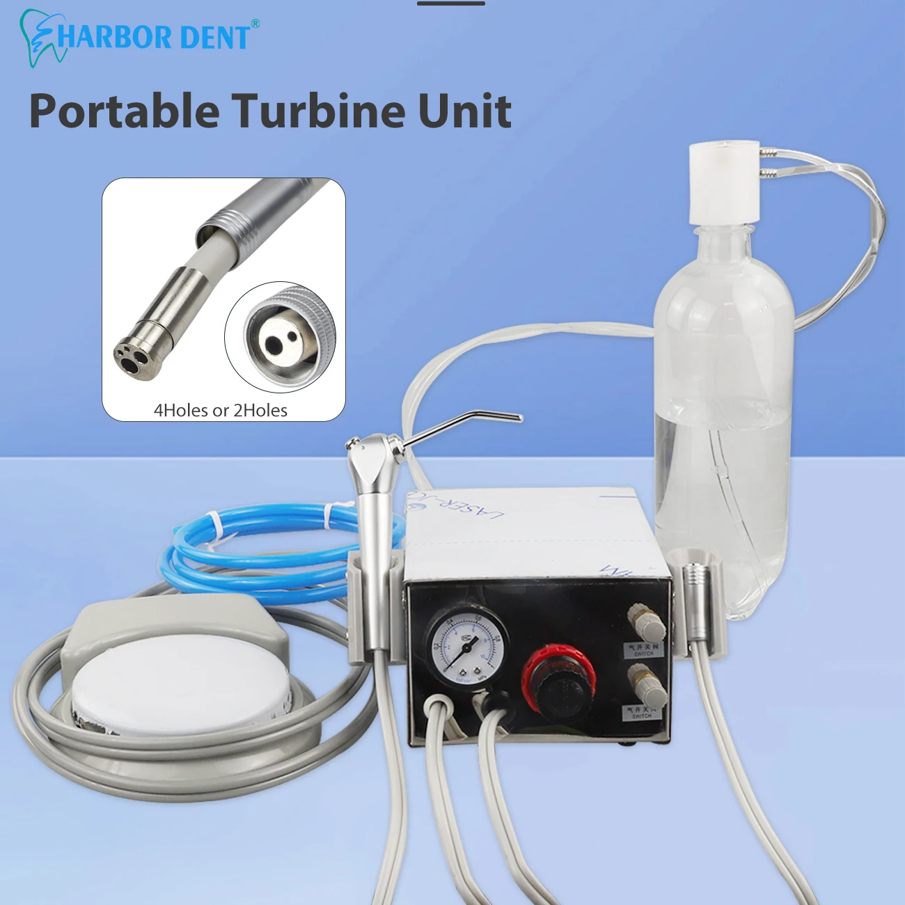 1 Set Portable Dental Turbine Unit 3 Way Syringe Weak Suction Handpiece Tube Metal Dental Lab Equipment Tools With Water Bottle