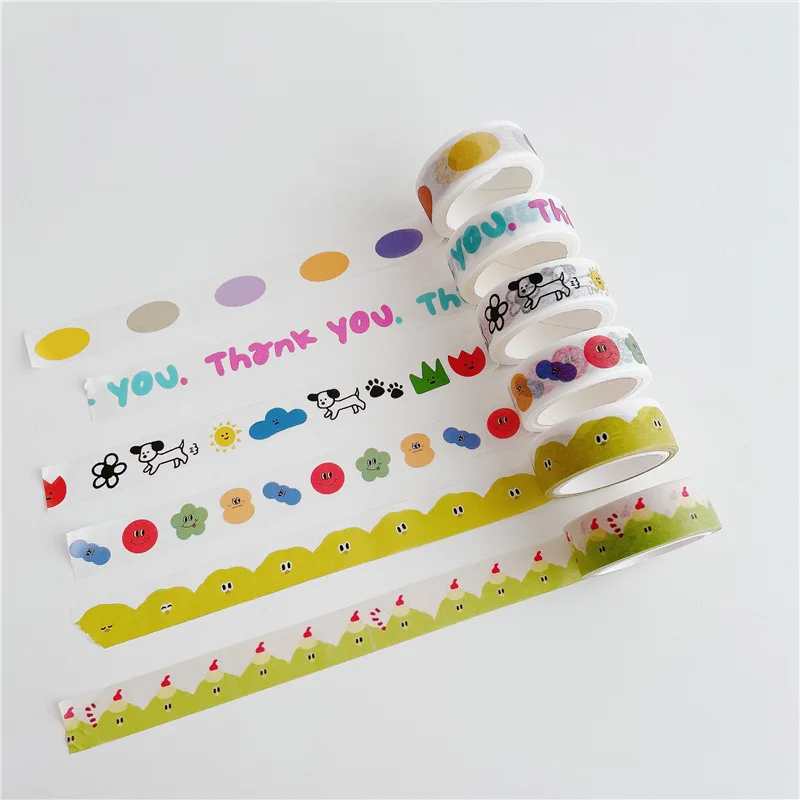 

5m Washi Tape Korean Ins Style Cartoon Dog Face English Letters Decorative Paper Tape Removable for Journaling