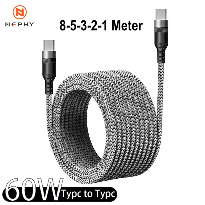 USB C to Type C Cable C to C PD 60W PD Quick Charger 1m 2m 3m 5m 8m Extension Cable for iPhone 15 16 PRO MAX Samsung Xiaomi OPPO