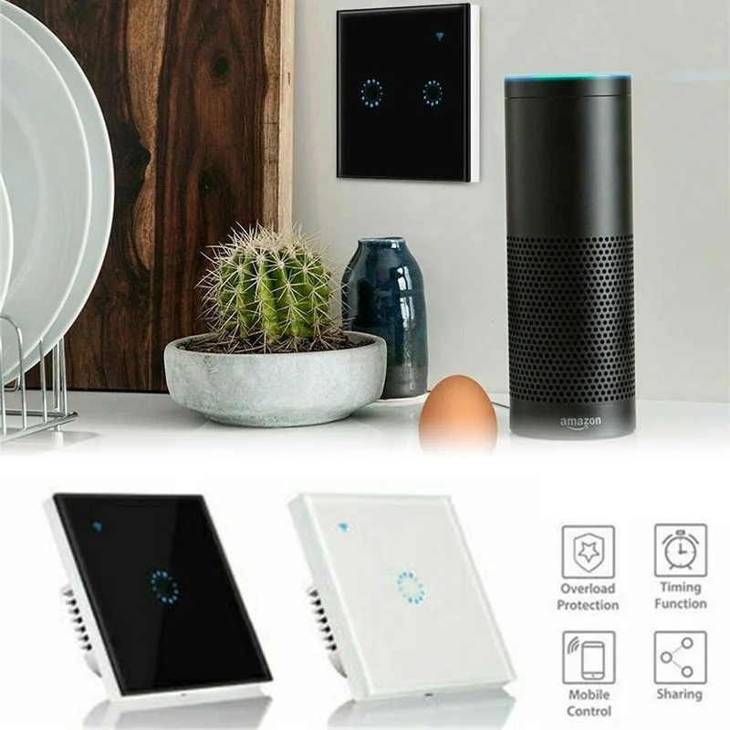 Wifi inteligente interruptor de luz parede painel toque vidro sem fio interuptor 1/2/3 gang controle remoto sem fio tuya alexa google casa