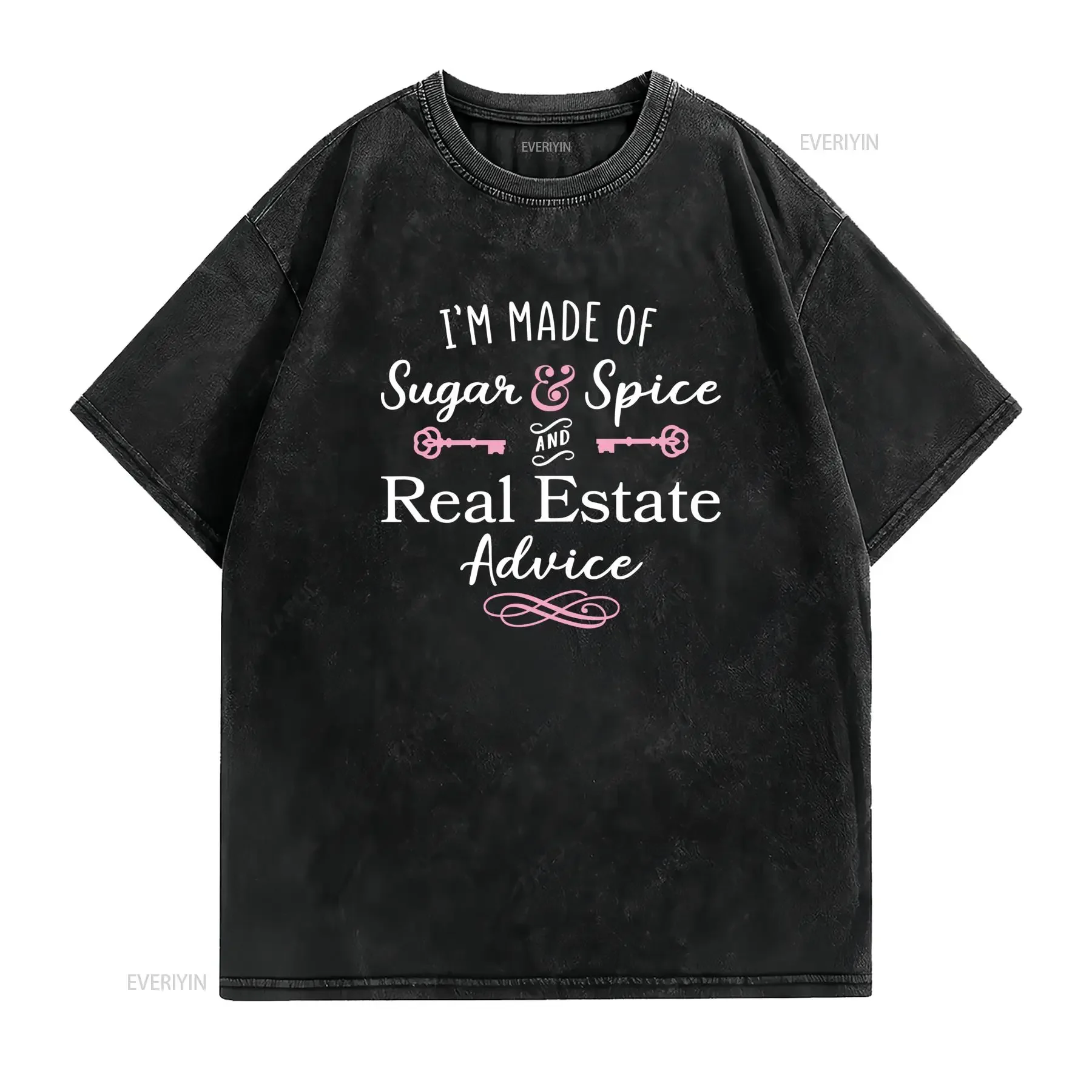 Funny Real Estate Agent Sugar Spice Quote Print Casual T Shirt vintage Washed Comfortable homme Versatile Soft