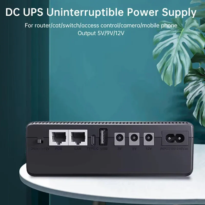 DC UPS Battery Backup 10400mAh 5V 9V 12V 2A 15V 24V 1A 2A Output Uninterruptible Power Supply 85‑265V UPS Battery Backup EU Plug