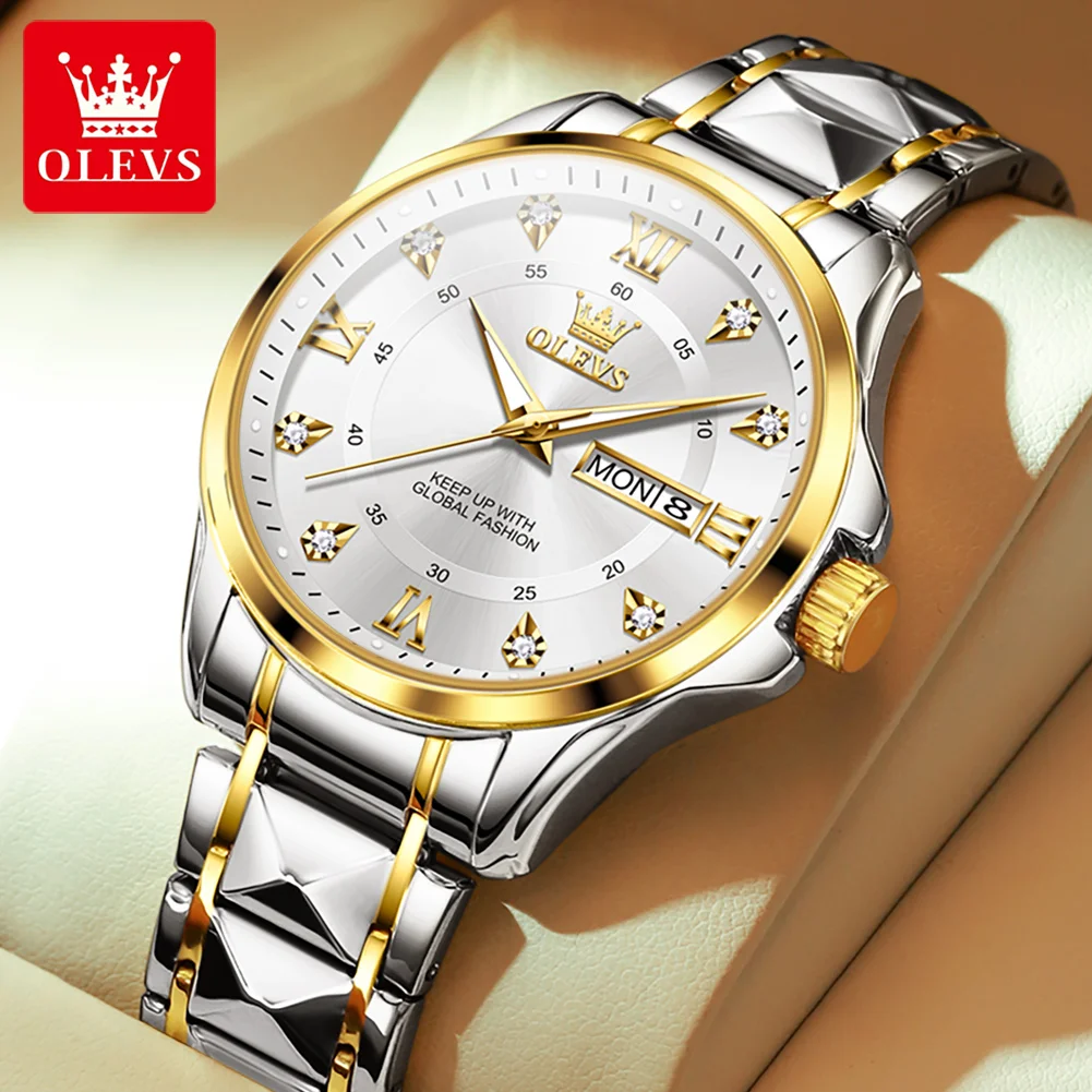 OLEVS-Montre à Quartz Étanche pour Homme, Calendrier Touristique, Échelle de Diamant, Montre-Bracelet Luxueuse Originale Shoous