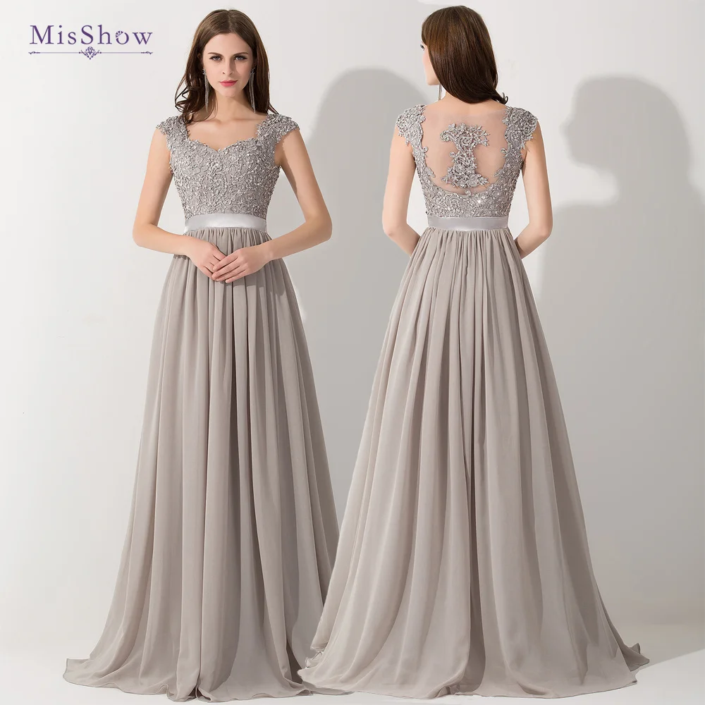 MisShow A Line Bridesmaid Dresses for Women Wedding Party Beaded Chiffon Long Illusion Back Prom Gowns robe soirée