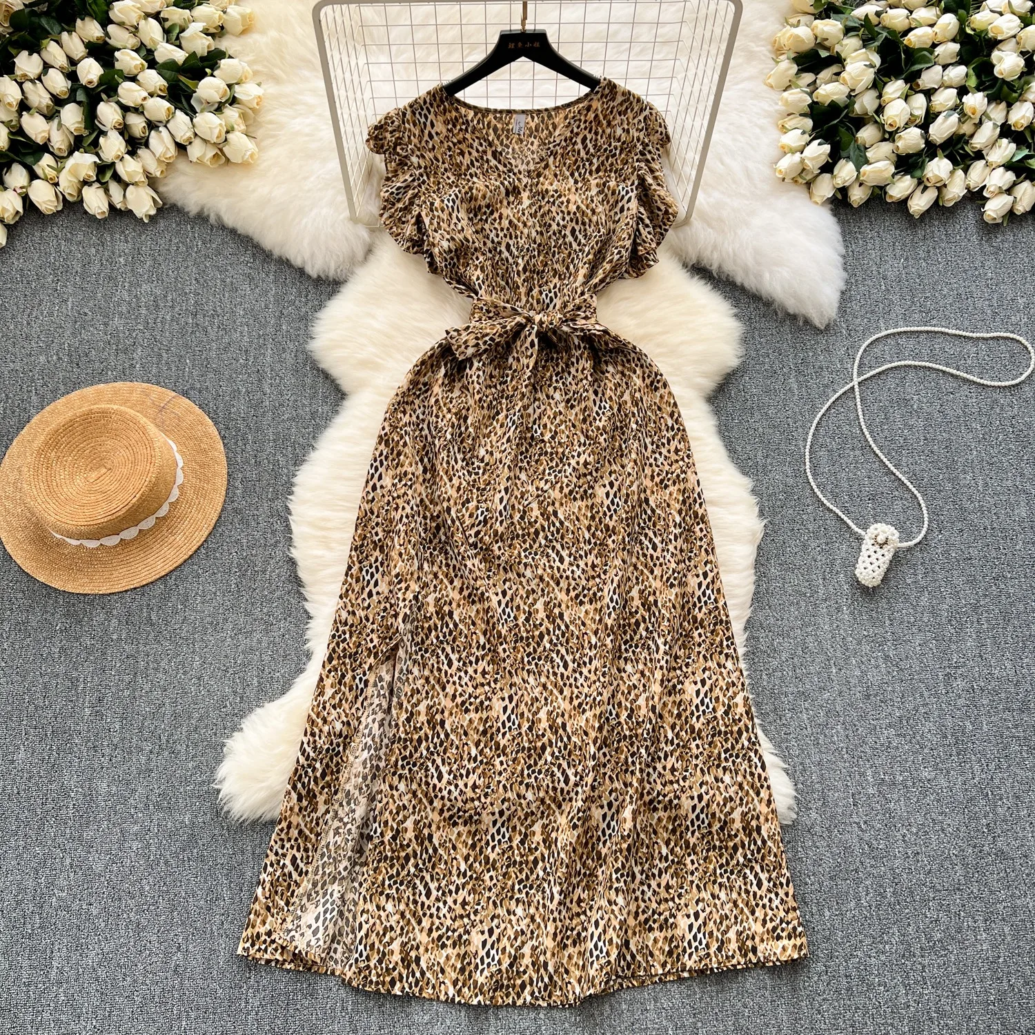 YuooMuoo-Robe Longue Imprimée avec Ceinture pour Femme, Tenue de Plage Éducative, Style Vacances d'Été, Mode Européenne, 2024