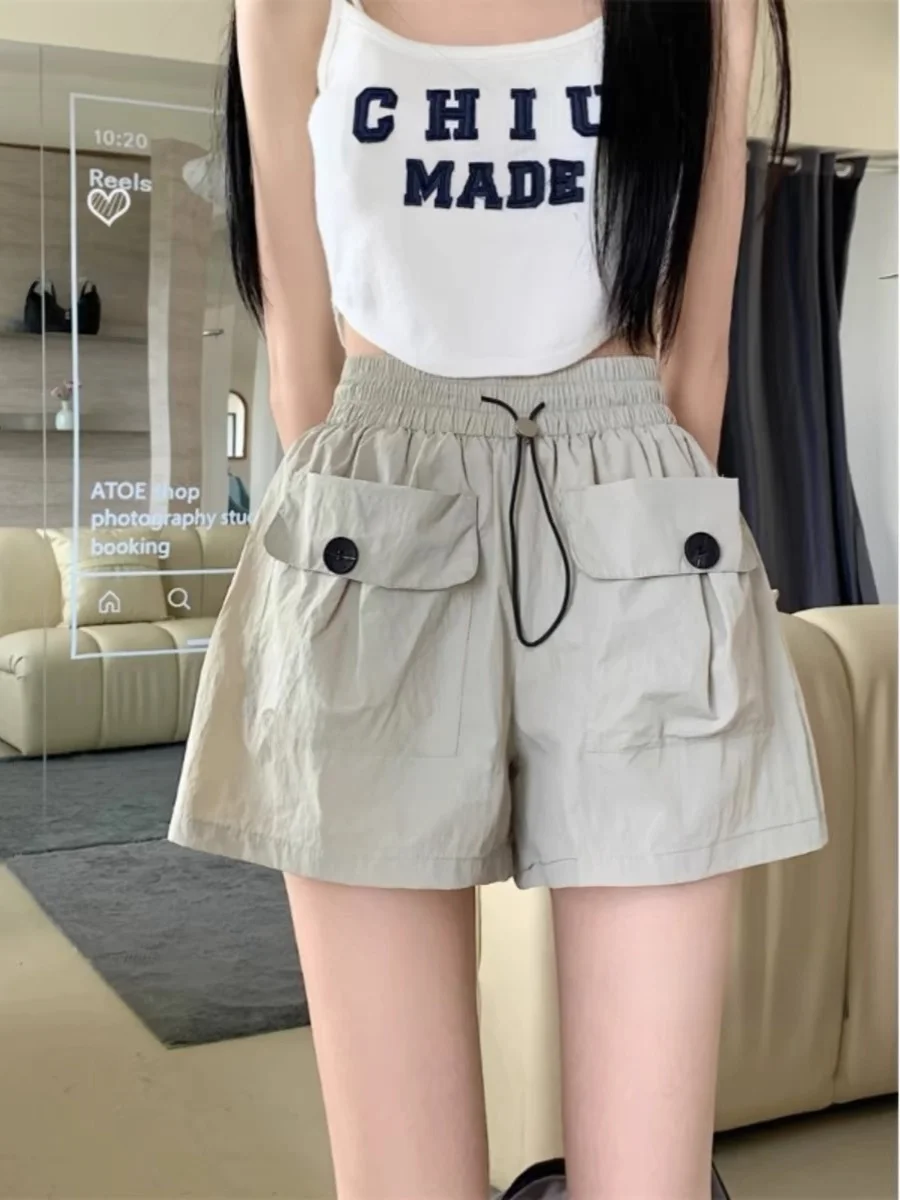 

Американские летние тонкие повседневные брюки-кюлоты с широкими штанинами и высокой талией для женщин, корейский стиль, для работы и повседневной носки