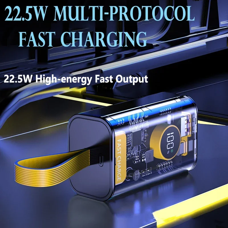 DIY Cool Transparent Power Bank Shell 22.5W 21700 Battery Charger Case PD Fast Charging 10000mAh Polymer Battery Power Bank Box