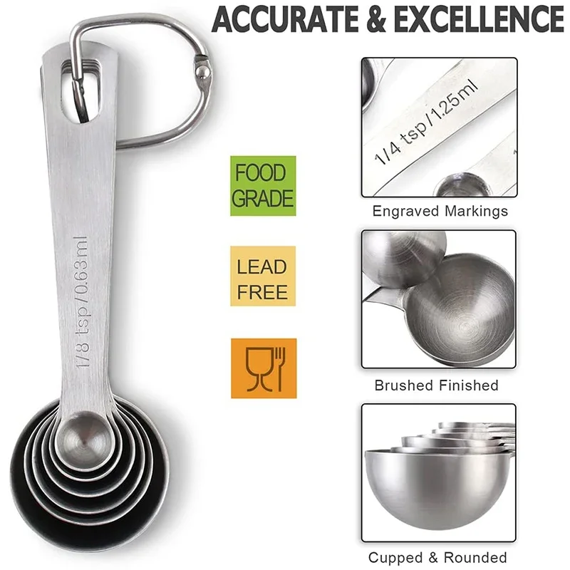 4/6Pcs Heavy-Duty Stainless Steel Measuring Spoons Set for Dry or Liquid, Fits in Spice Jar, Kitchen Tools