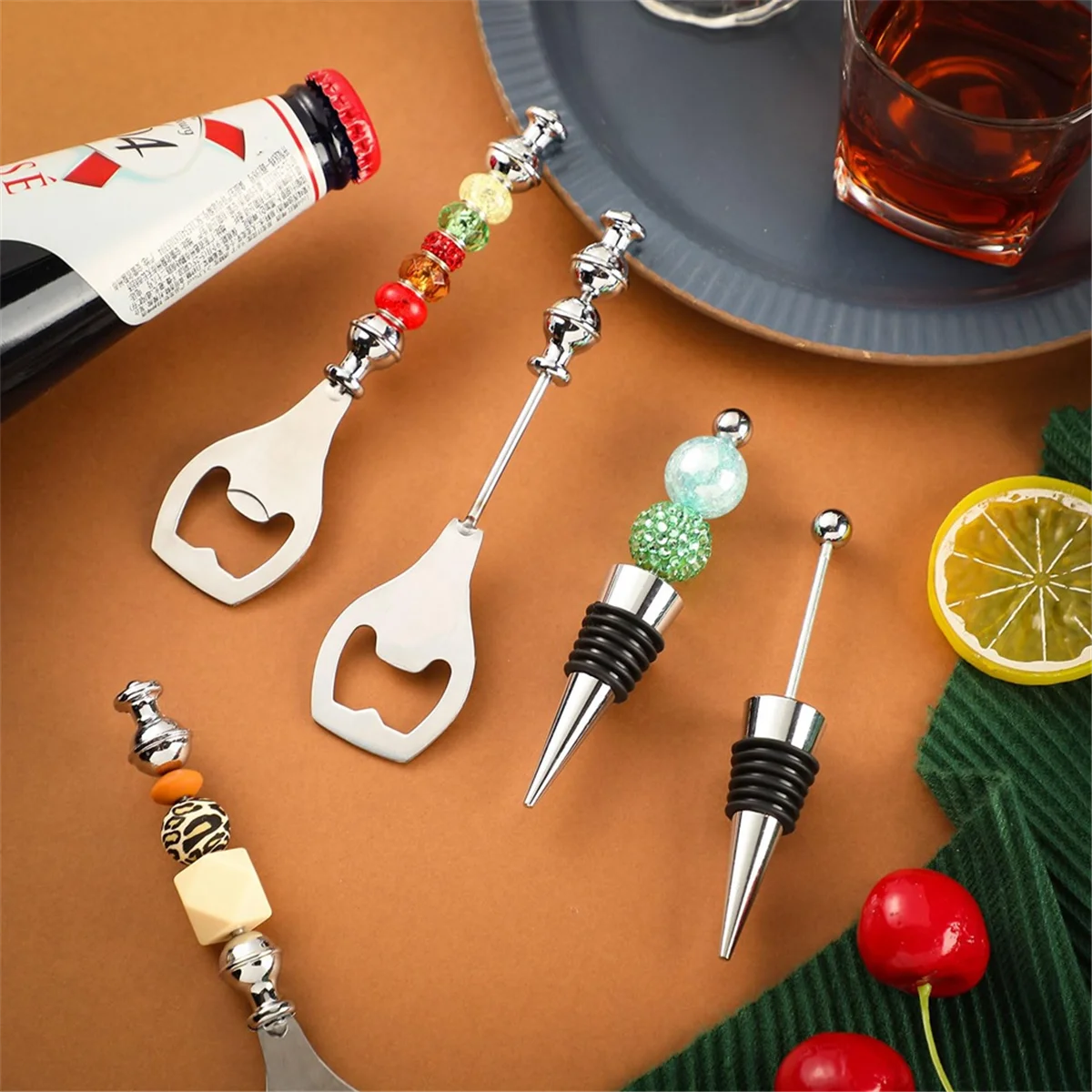 Beadable Wine Stoppers Beadable Beer Opener Set 10 Decorative Beaded Wine Bottle Stopper 10 Alloy Reusable Bottle Opener ST