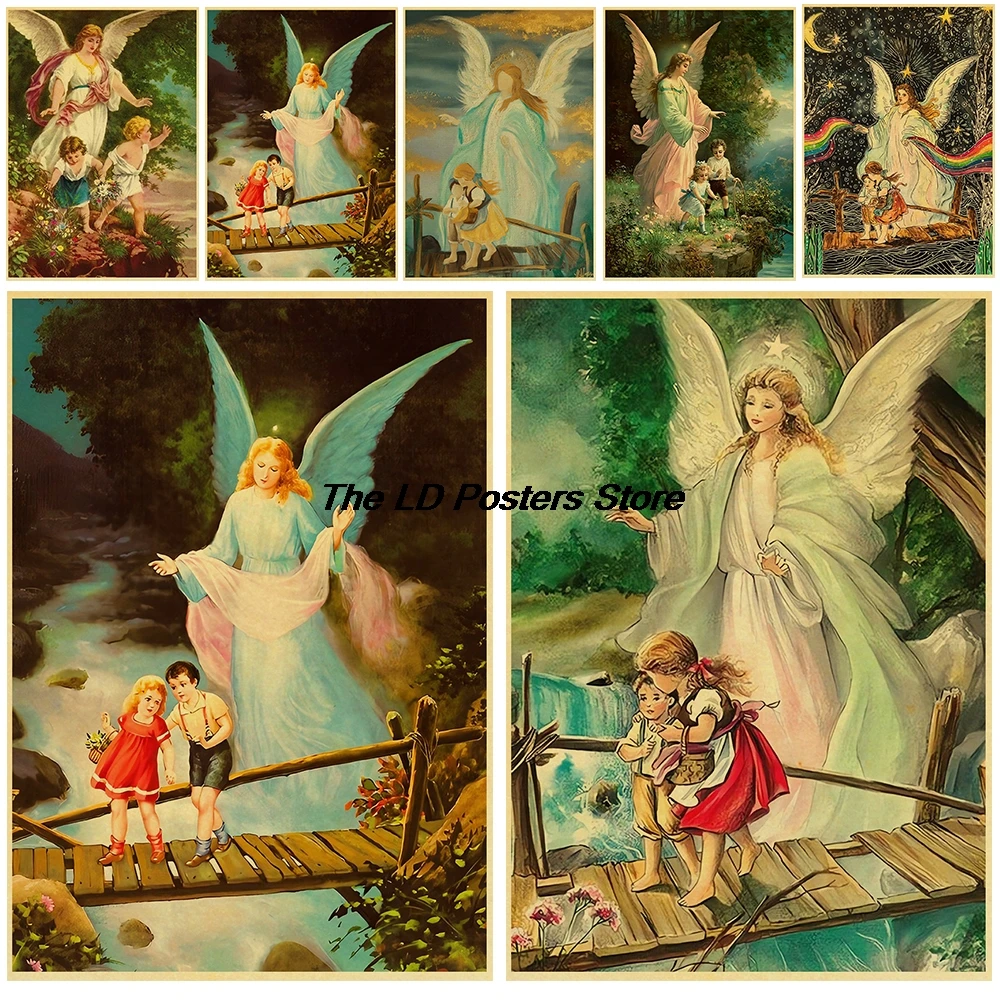 

Angels Guarding Children Posters Kraft Paper Print Skateboard Harajuku Fashion Aesthetic Coffee Art Picture Skateboard Poster
