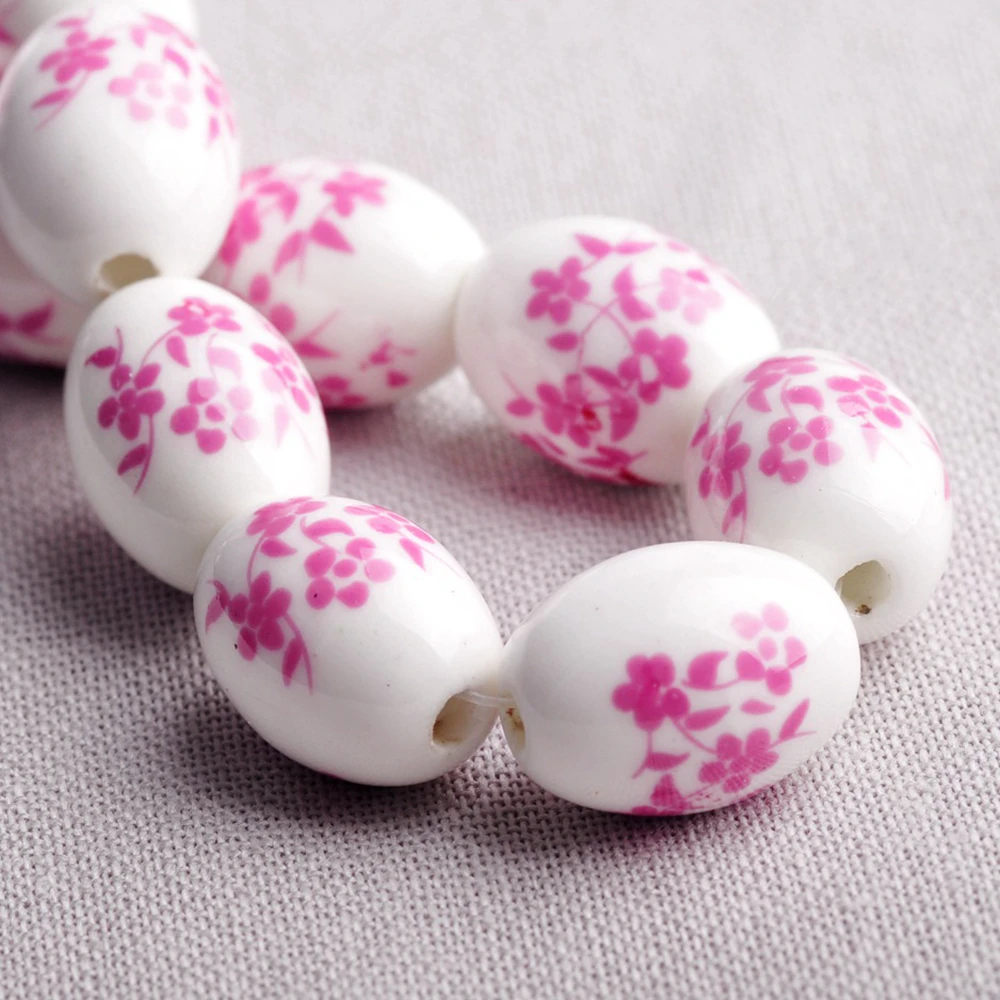 10 قطعة 15x10 مللي متر شكل بيضاوي زهرة أنماط السيراميك الخزف فضفاض الحرف الخرز مجموعة لصنع المجوهرات اكسسوارات Findings بها بنفسك النتائج