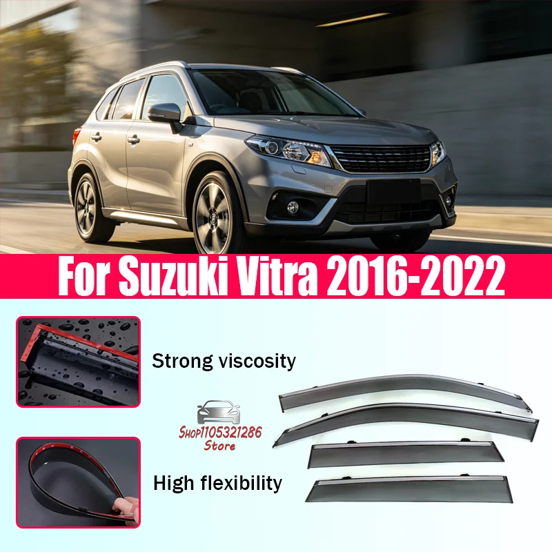 Для Suzuki Vitara 2016-2022: дефлекторы окон, защита от дождя и ветра, накладки на боковые окна.