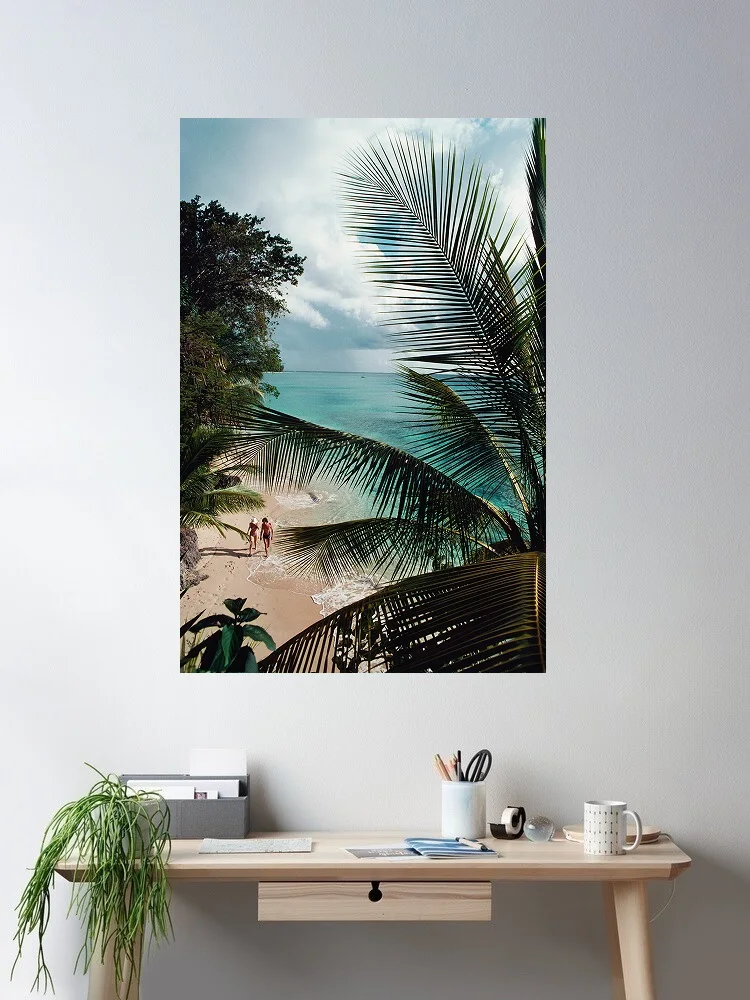 Slim Aarons 'Barbados Beach', Print Art Canvas Poster, Living Room, Home Wall Decor Picture