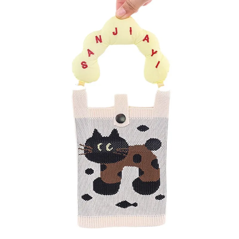

New Design Cute Cartoon Mini Knitted Mobile Phone Bag Versatile Small Portable Commuter Messenger Small Square Bag