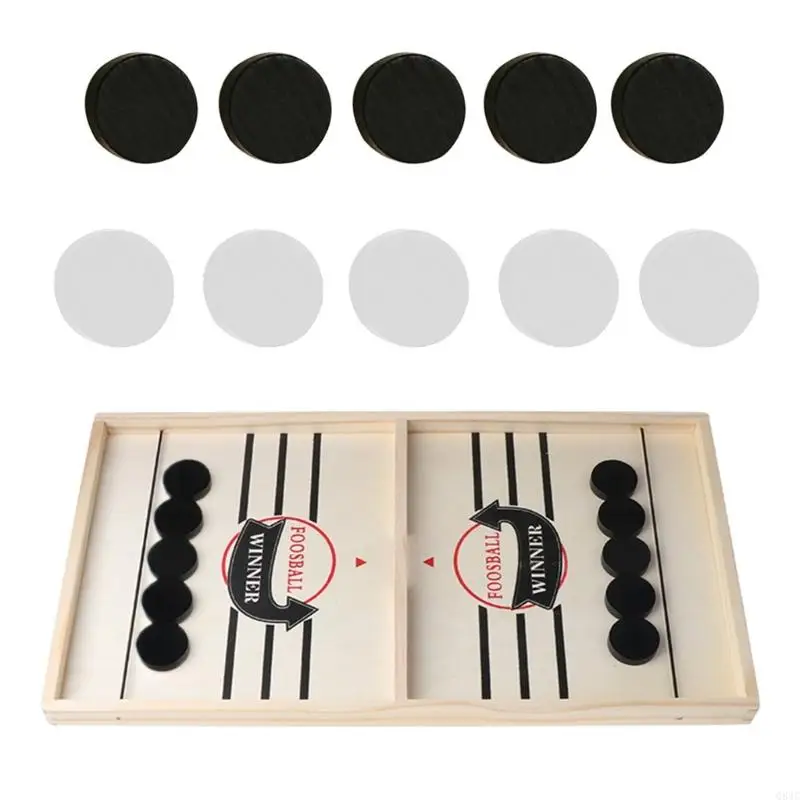 

Q84C Large Fast Sling Puck Game, Wooden Desktop Ice Hockey Table Game, Chess, Foosball Slingshots Game Toys for Parent Child