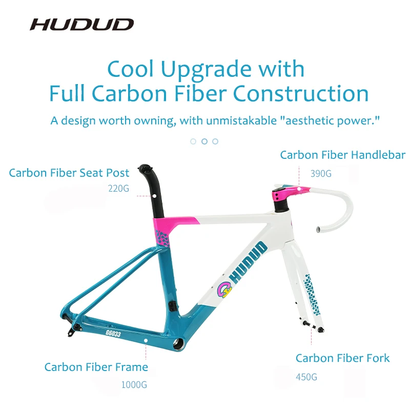 HUDUD R18 Road Bike Frame | T800 | Disc Brake | Seat Post Fork Drop Bar Included | Internal Cable Routing | Custom Color