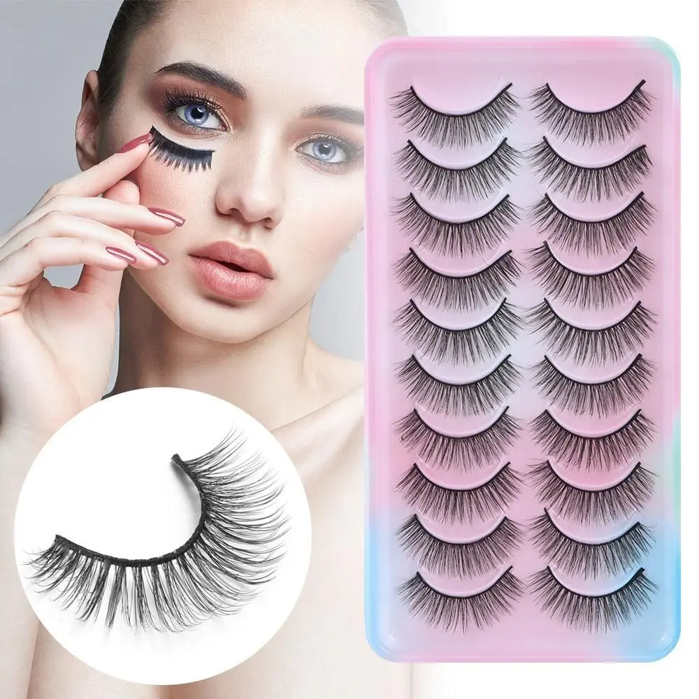 

10 Pairs Fashion 3D Manga Lashes Fluffy Short False Eyelashes Full Strip Anime Eyelashes for Women
