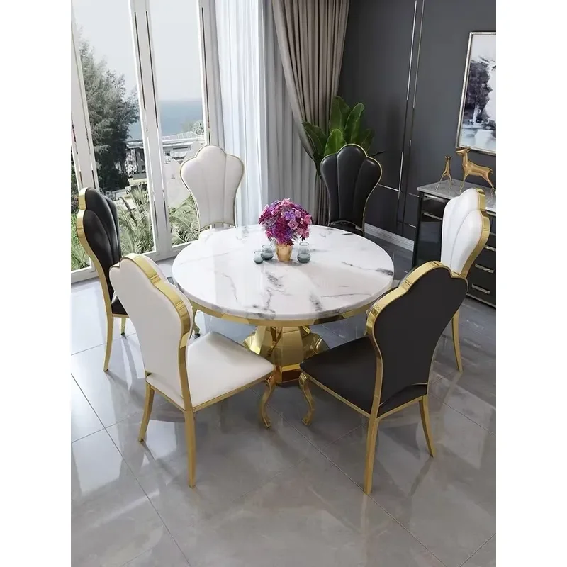 Hot Sale Gold Stainless Steel Morden Round Marble Dining Table