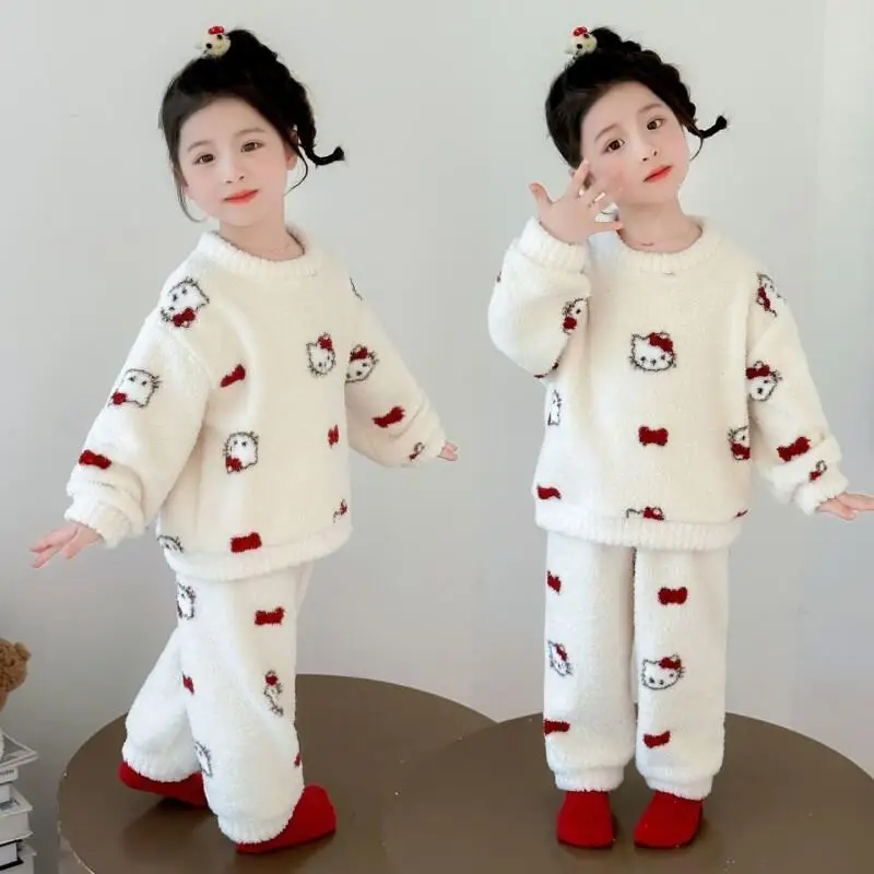 

Sanrio Kid Hello Kitty Plush Pajamas Set Cartoon Soft Homewear Anime Thickened Sleepwear Suit Cute Sweet Nightwear Girl Gift