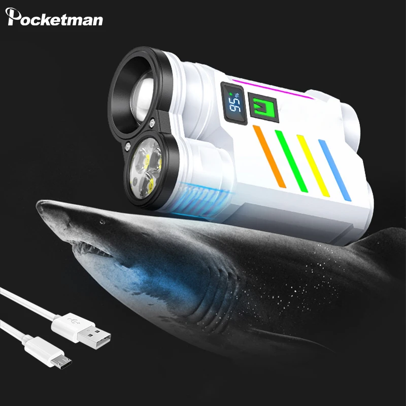 USB Rechargeable Flashlight Multifunctional COB Work Light with Fluorescent Strip 3*LED+P50 Super Bright Torch Waterproof