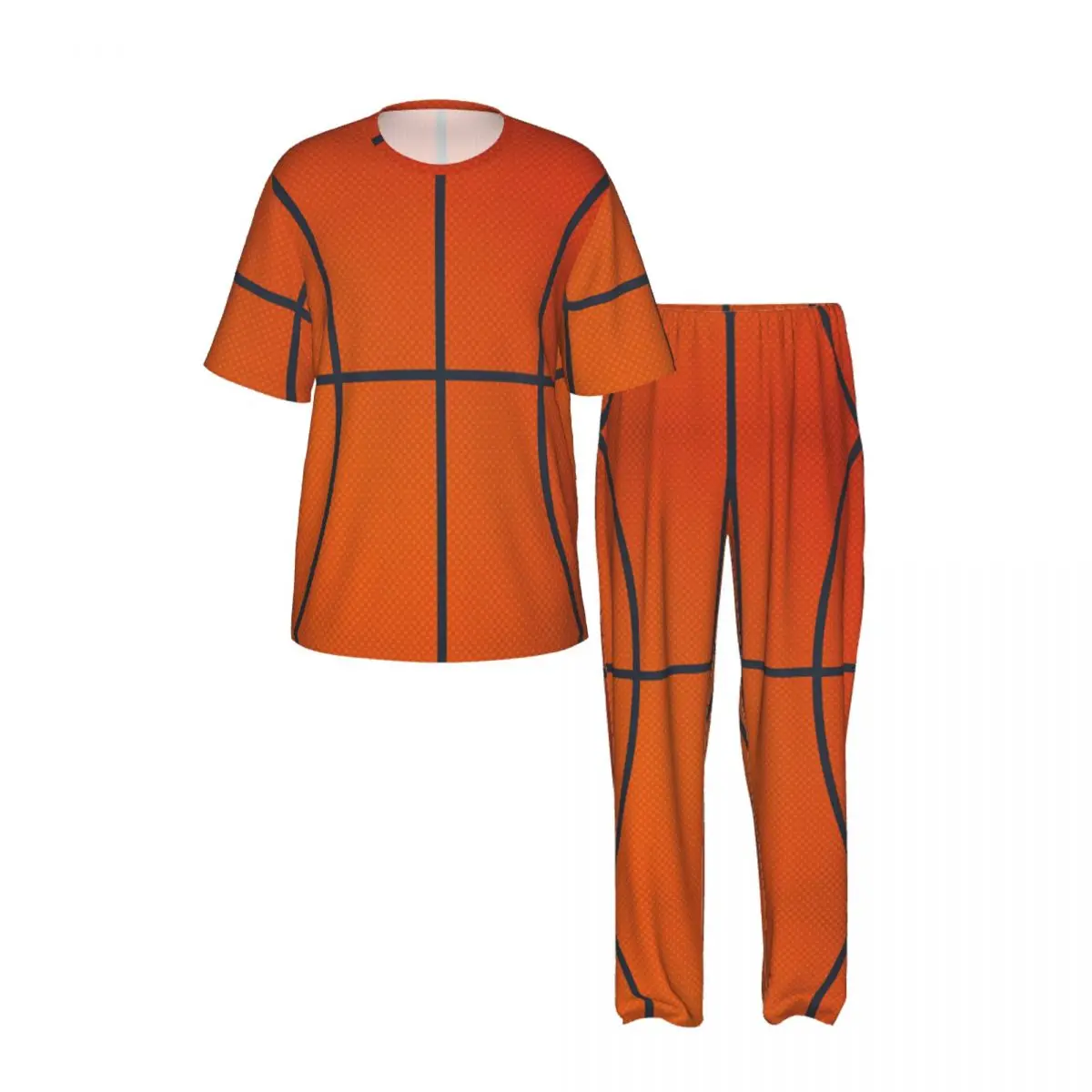 Men Pajamas Suit Short Sleeved Long Pants Basketball Background Sleepwear Summer Home Clothing Set view 2
